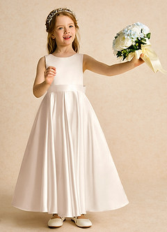 Azazie Cherry Flower Girl Dresses White Alabaster White Alabaster Ball-Gown Pleated Matte Satin Dress image2