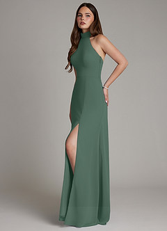 Azazie Myra Bridesmaid Dresses Sea Moss A-Line High Neck Chiffon Dress image5