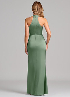 Azazie Karlotta Bridesmaid Dresses Matcha Sheath Pleated Stretch Satin Dress image2