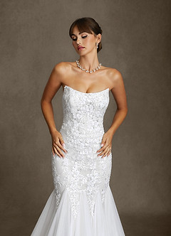 Azazie Harmony Wedding Dresses Diamond White Mermaid Strapless Tulle Dress image5