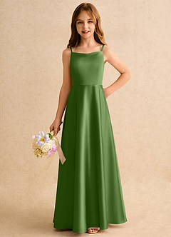Azazie Joella Girls Formal vestidos de niña de las flores Vestido de Albahaca de Satén Elástico de Corte en A con Plisado image3