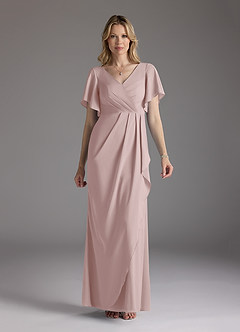 Azazie Song At-home Try On Dresses Dusty Rose Mermaid V-Neck Pleated Stretch Chiffon Dress image3