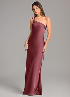 Azazie Monroe Bridesmaid Dresses Desert Rose Mermaid One Shoulder Stretch Satin Dress image3