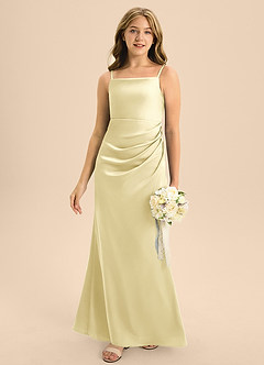 Azazie Renna Junior A-Linie Plissee Stretch-Satin Kleid Zitronensorbet image3