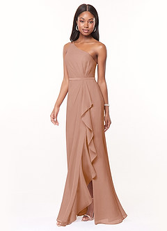 Azazie Liza Bridesmaid Dresses Champagne Rose Mermaid One Shoulder Chiffon Dress image7
