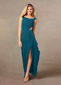 Azazie Yarrow Final Sale Ink Blue A-Line Pleated Chiffon Dress image3