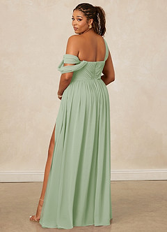 Christian Siriano Bridal for Azazie 1014 Robes de demoiselle d'honneur Robe Trapèze en Mousseline de soie Épaule décolletée Vert Sauge image3