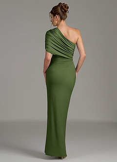 Azazie Essence Bridesmaid Dresses Olive Sheath One Shoulder Premium Stretch Jersey Dress image2