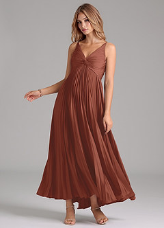 Azazie Raychelle Bridesmaid Dresses Auburn A-Line Pleated Stretch Satin Dress image3