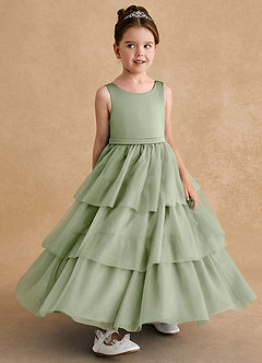 Azazie Megallie Flower Girl Dresses Dusty Sage A-Line Bow Tulle Dress image3
