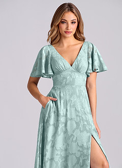 Azazie Kimber Robes de demoiselle d'honneur Robe Trapèze en Blumen-Burnout avec poches Brume image9