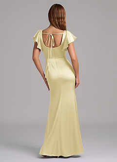Azazie Elkie Bridesmaid Dresses Lemon Sorbet Mermaid Square Neckline Stretch Satin Dress image2