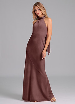 Azazie Velli Robes de demoiselle d'honneur Robe Sirène en velours Col Haut Expresso image5