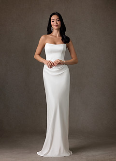 Azazie Samantha Wedding Dresses Diamond White Sheath Strapless Stretch Satin Dress image6