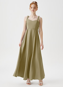 Azazie Rosey Junior Robe Trapèze en Satin extensible Encolure en Forme de Cœur Vert Mousse image4