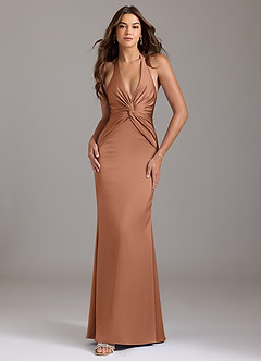 Azazie Valerie Bridesmaid Dresses Bronzer Mermaid Pleated Stretch Satin Dress image1