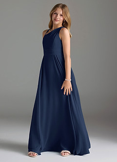 Azazie Dallas Junior Vestido de Azul Marino Oscuro de Gasa de Corte En A con Plisado image4