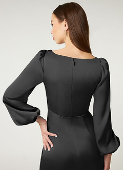 Azazie Mel Bridesmaid Dresses Black Sheath Long Sleeve Stretch Satin Dress image6