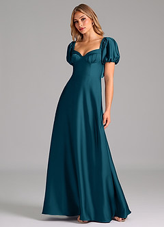 Azazie Fatima Brautjungfernkleider A-Linie Plissee Stretch-Satin Kleid Tintenblau image4