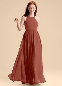 Azazie Arianthe Junior Abito A-Line in Chiffon Plissettato Auburn image6