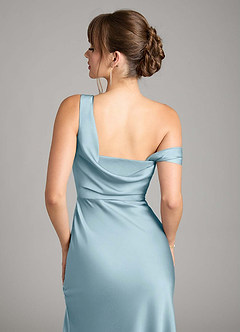 Azazie Madelyn Bridesmaid Dresses Moody Blue Mermaid One Shoulder Stretch Satin Convertible Dress image7