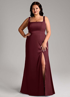 Azazie Frostine Vestidos de damas de honor Vestido de Cabernet de Satén Elástico de Corte en A con Lazo image12