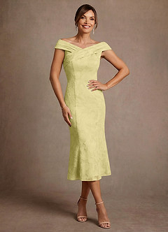 Azazie Keith Mother of the Bride Dresses Lemon Sorbet Sheath Pleated Floral Burnout Dress image1