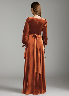 Azazie Leonia Bridesmaid Dresses Burnt Orange A-Line Long Sleeve Velvet Dress image7