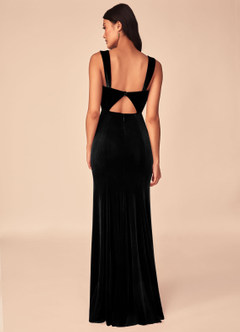Azazie Lanessa Bridesmaid Dresses Black Mermaid V-Neck Keyhole Back Velvet Dress image2