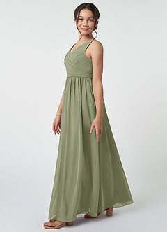 Azazie Kora Junior A-Linie Plissee Chiffon Kleid Pistazie image3