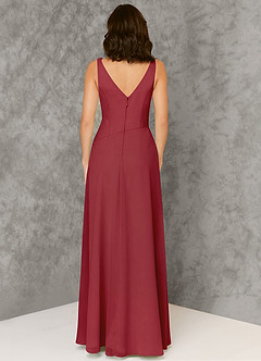 Azazie Kori Brautjungfernkleider A-Linie Plissee Chiffon Kleid Granatapfelrot image2