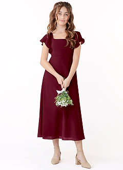 Azazie Bondi Junior Jurk van Chiffon met A-Lijn Ruches Cabernet image1