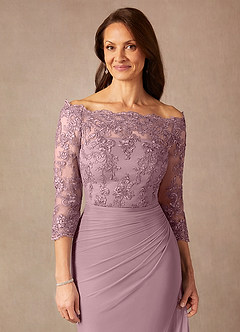 Azazie Rhonda Mother of the Bride Dresses Dusty Rose Mermaid Off the Shoulder Mesh Dress image7