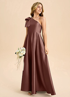 Azazie Penguin Junior Espresso A-Line Bow Stretch Satin Dress image6