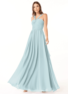 Azazie Dionne Robes de demoiselle d'honneur Robe Trapèze en Mousseline de soie Corset Brume image4