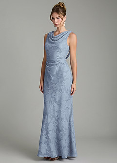 Azazie Kieryn Brautjungfernkleider Meerjungfrau-Linie Plissee Blumen-Burnout Kleid Staubblau image9