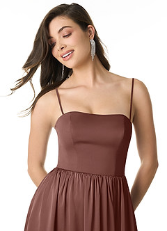 Azazie Morana Bridesmaid Dresses Espresso A-Line Off the Shoulder Stretch Satin Convertible Dress image2