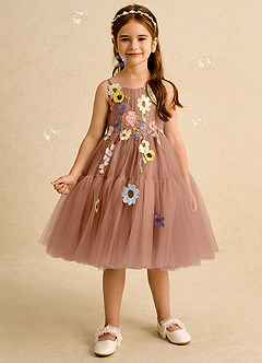 Azazie Osea Robe Demoiselle D'honneur Fillette Robe Princesse en Tulle Plissée Bronze image3