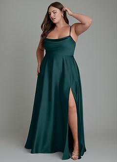 Azazie Elle Bridesmaid Dresses Pine A-Line Pleated Stretch Satin Dress image11