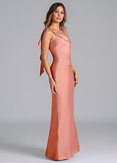 Azazie Driea Brudtärnklänningar Klä av Sjöjungfru i Stretch Satin Ena axeln Korall image4