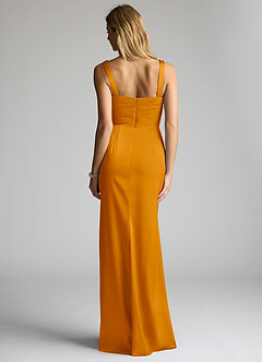 Azazie Elida Robes de demoiselle d'honneur Robe Fourreau en Satin extensible Plissée Caramel écossais image4
