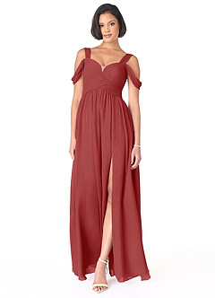 Azazie Lianne Bridesmaid Dresses Rust A-Line Off the Shoulder Chiffon Dress image2
