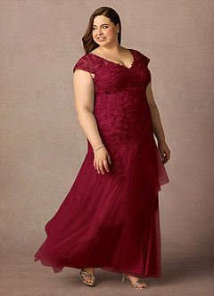 Azazie Romy Mother of the Bride Dresses Burgundy Mermaid V-Neck Sequins Tulle Dress image10