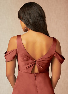 Azazie Rhea vestidos de dama de honor de maternidad Vestido de Corte En A Off The Shoulder Plisado Hasta el suelo Satén Elástico image7