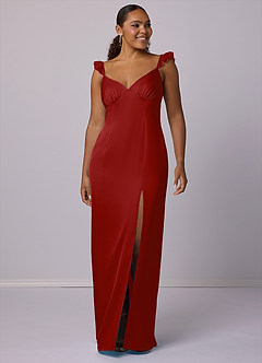 Barbie ♥ Azazie Bridesmaid Dresses Pomegranate Sheath Stretch Satin Dress image8