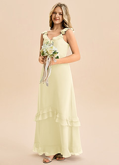 Azazie Tavie Junior Lemon Sorbet A-Line Ruched Chiffon Dress image4