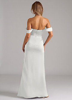 Azazie Johana Robes de demoiselle d'honneur Robe Sirène Convertible en Satin extensible Épaule décolletée Blanc image4