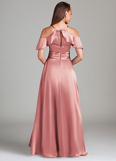 Azazie Dakota Slutförsäljning Klänning av A-Line i Metallisk satin Av axeln Auburn image8