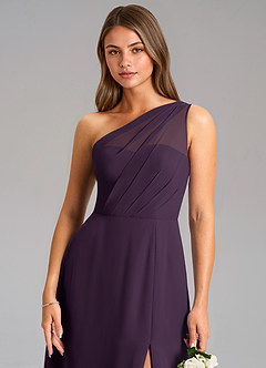 Azazie Phaedra Bridesmaid Dresses Plum A-Line One Shoulder Chiffon Dress image16