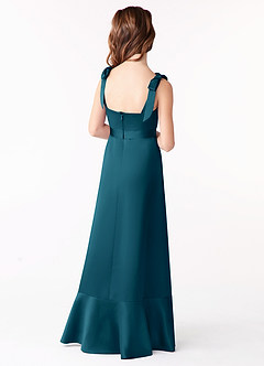 Azazie Barbara Junior Ink Blue A-Line Bow Stretch Satin Dress image3